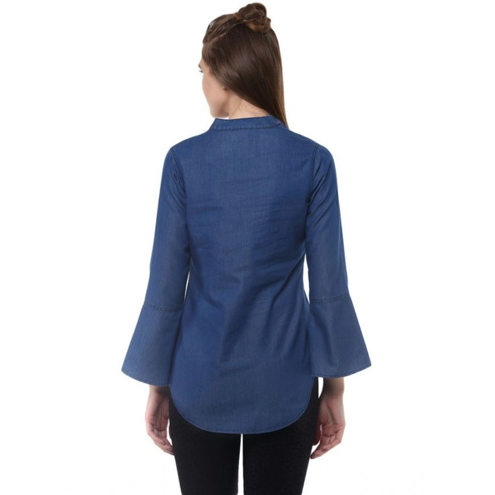 Vaystra Denim Solid Bell Sleeve Regular Top – Blue Denim