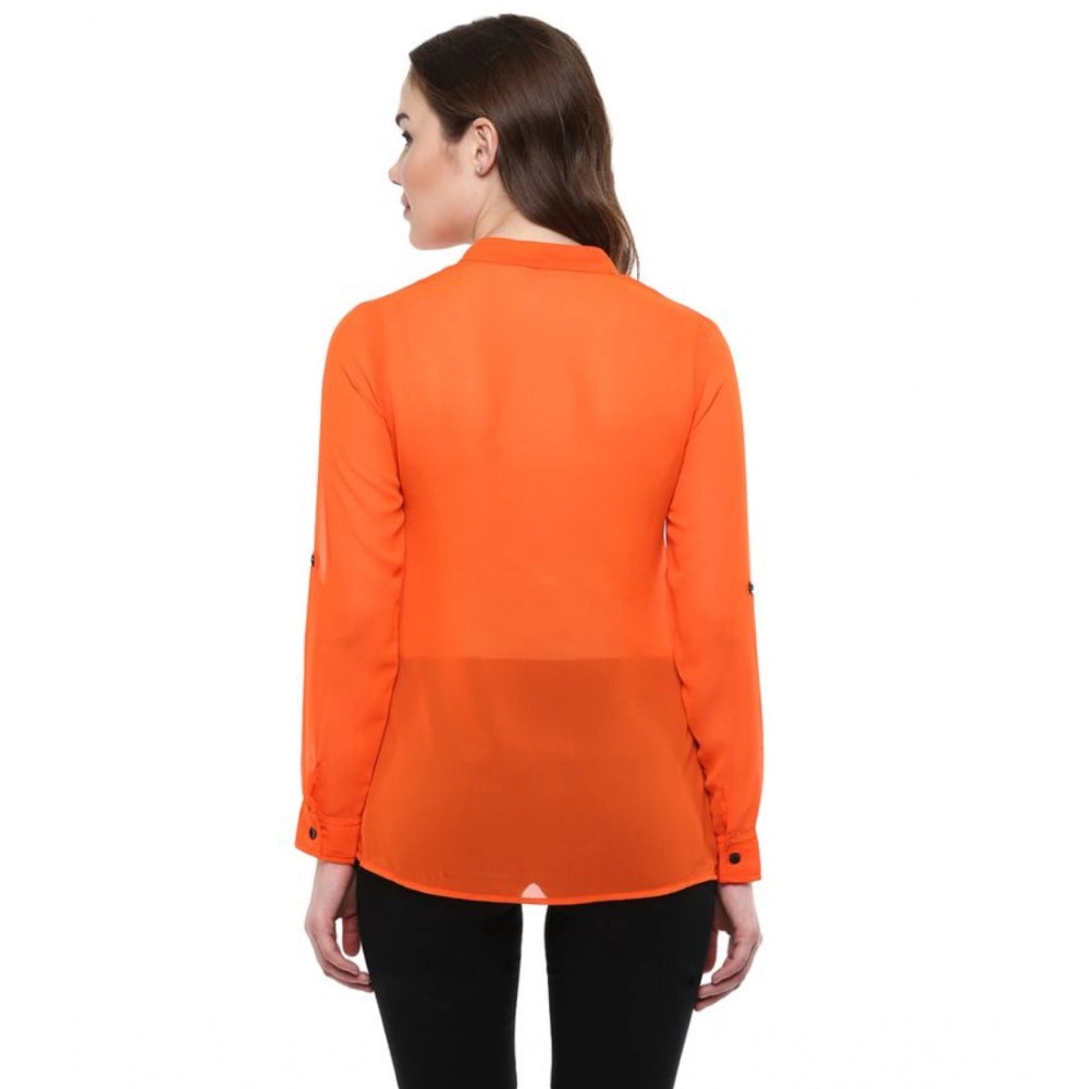 Vaystra Polyester Solid Long Sleeves Regular Top – Orange