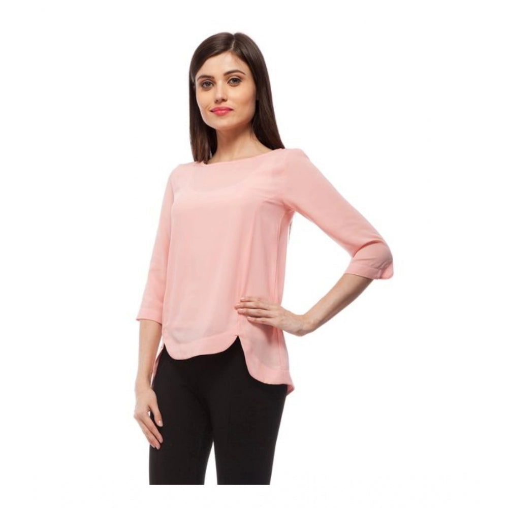 Vaystra Polyester Solid 3-4th Sleeves Regular Top – Peach