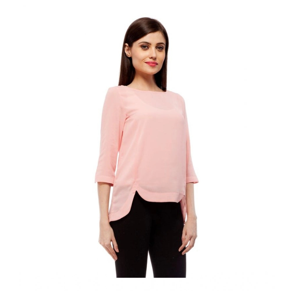 Vaystra Polyester Solid 3-4th Sleeves Regular Top – Peach