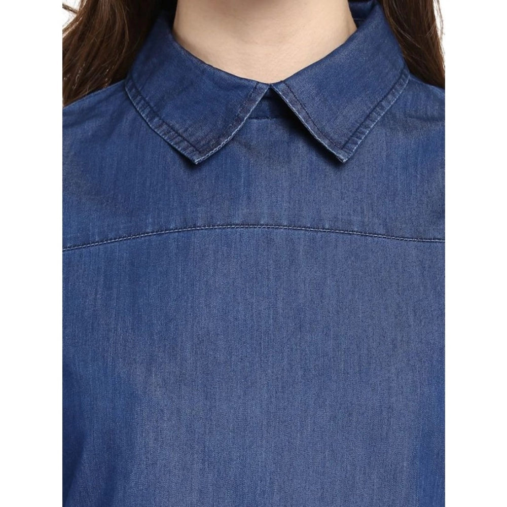 Vaystra Denim Solid Cold Shoulder Regular Top – Blue