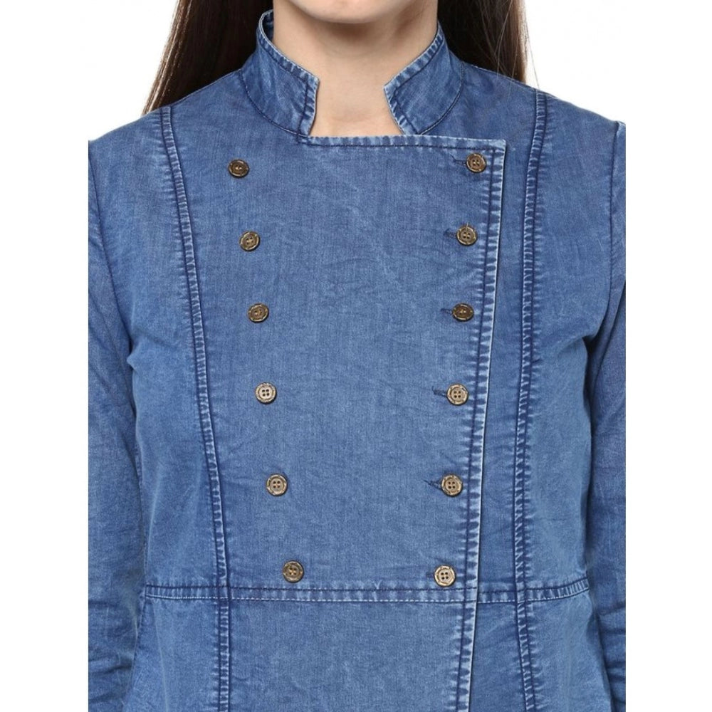 Vaystra Denim Solid 3-4th Sleeves Regular Top – Blue