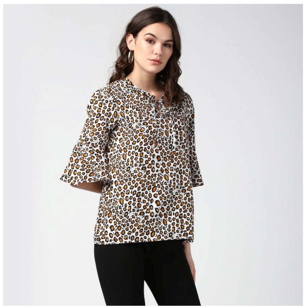 Vaystra Polyester Animal Print Bell Sleeve Top – Orange & Black