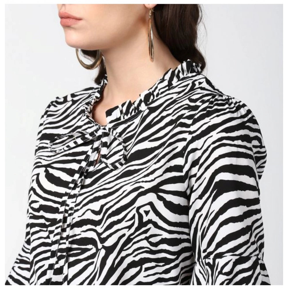 Vaystra Polyester Animal Print Bell Sleeve Top – Black & White