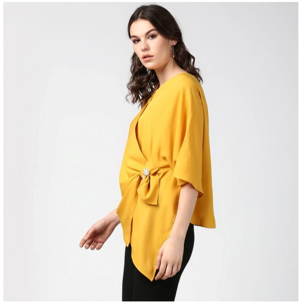Vaystra Polyester Solid Cape Sleeve Top – Yellow