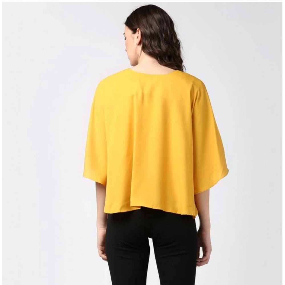 Vaystra Polyester Solid Cape Sleeve Top – Yellow
