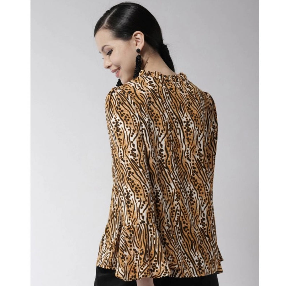Vaystra Polyester Printed Bell Sleeve Top – Orange & Black