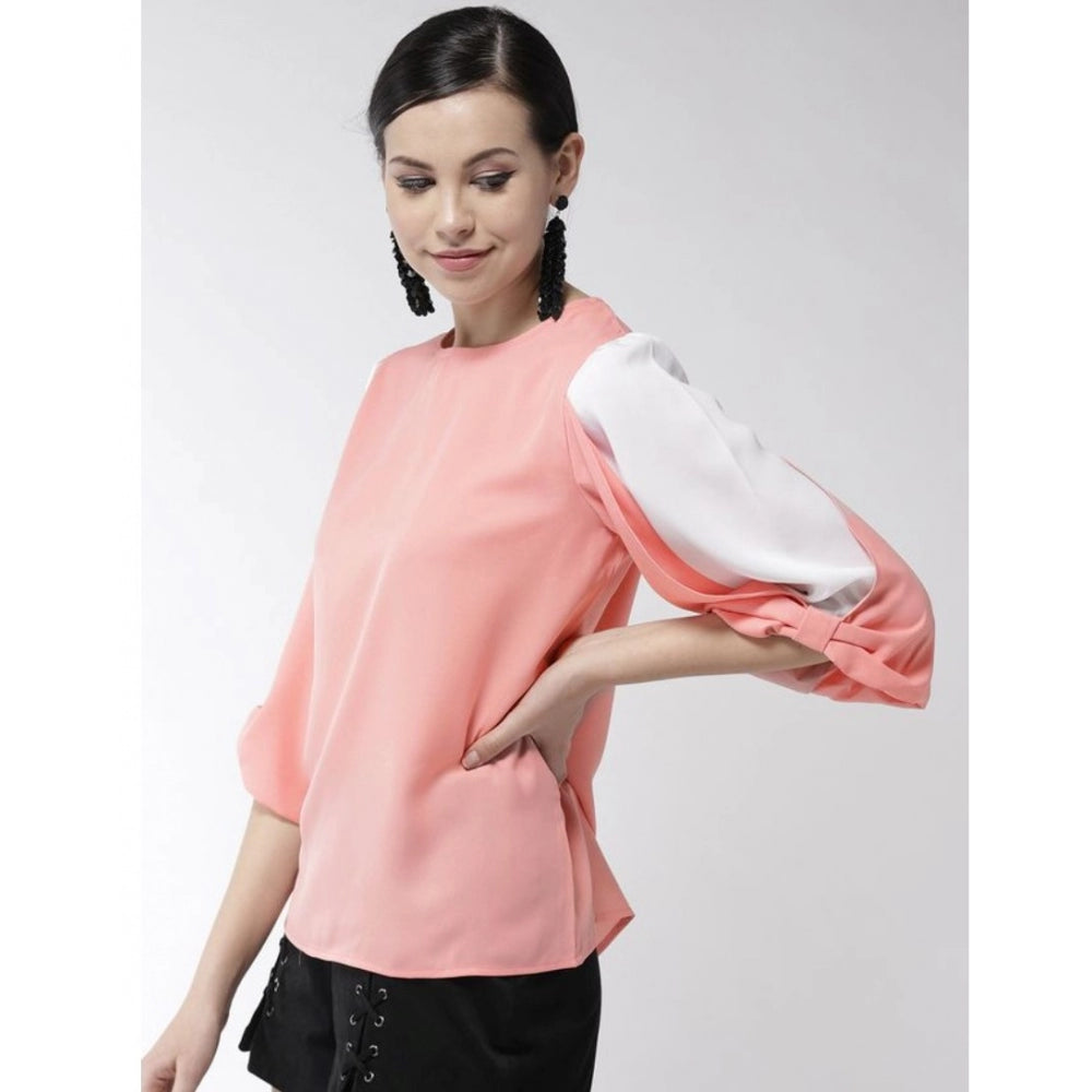 Vaystra Polyester Colour Block Slit Sleeve Top – Pink