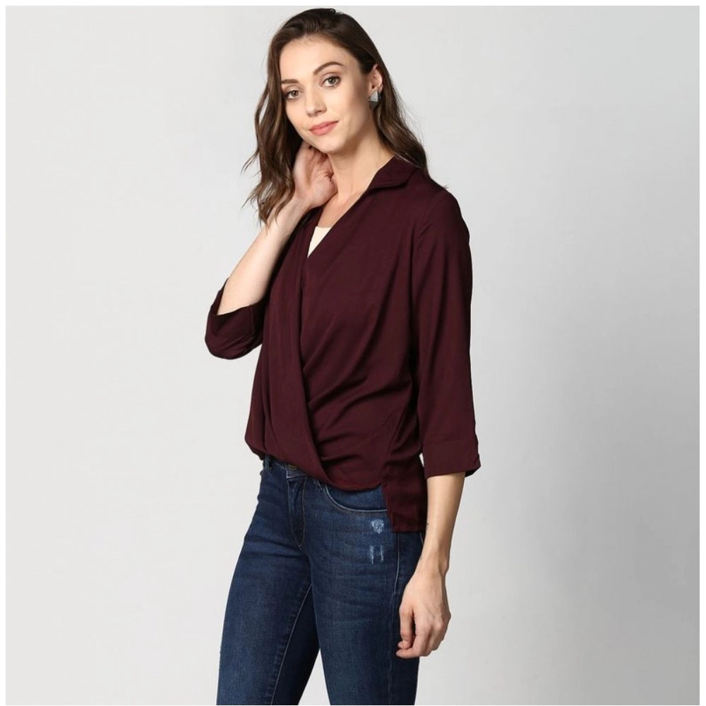 Vaystra Polyester Solid 3-4th Sleeves Top – Maroon