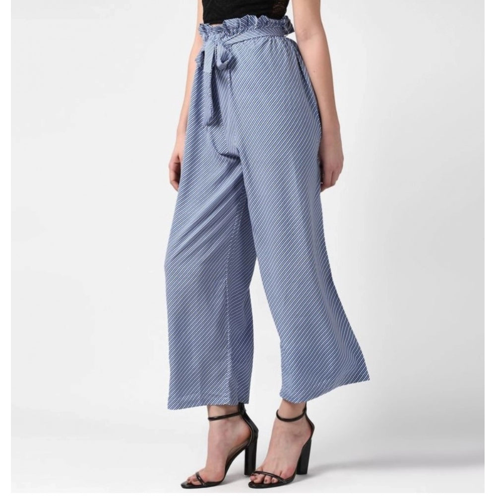 Vaystra Polyester Striped Elasticated Trousers – Blue