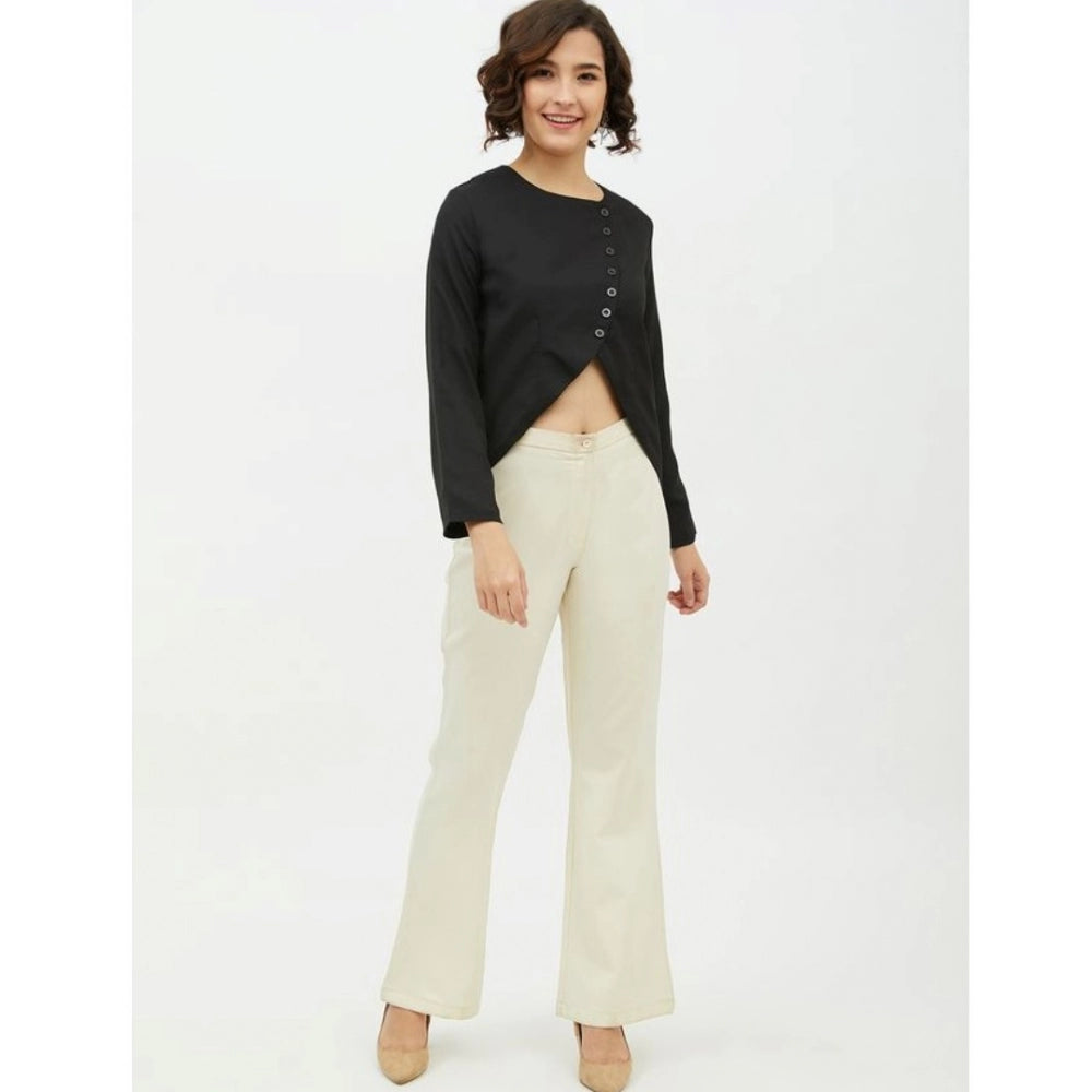 Vaystra Polyester Asymmetrical Long Sleeves Top – Black