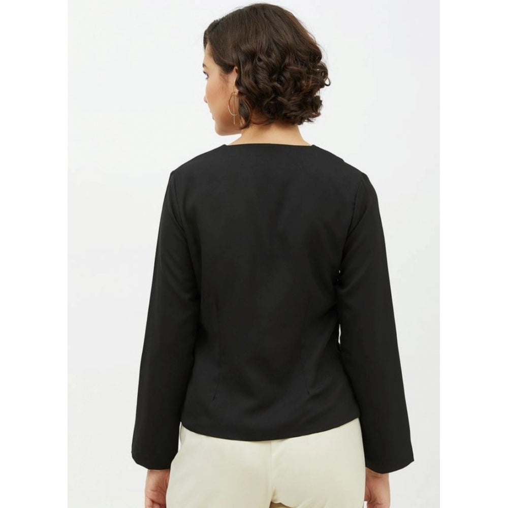 Vaystra Polyester Asymmetrical Long Sleeves Top – Black