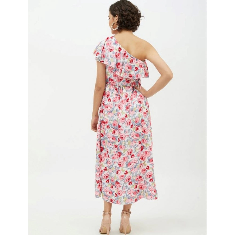 Vaystra Polyester Floral One Shoulder Calf-length Dress – Multicolor