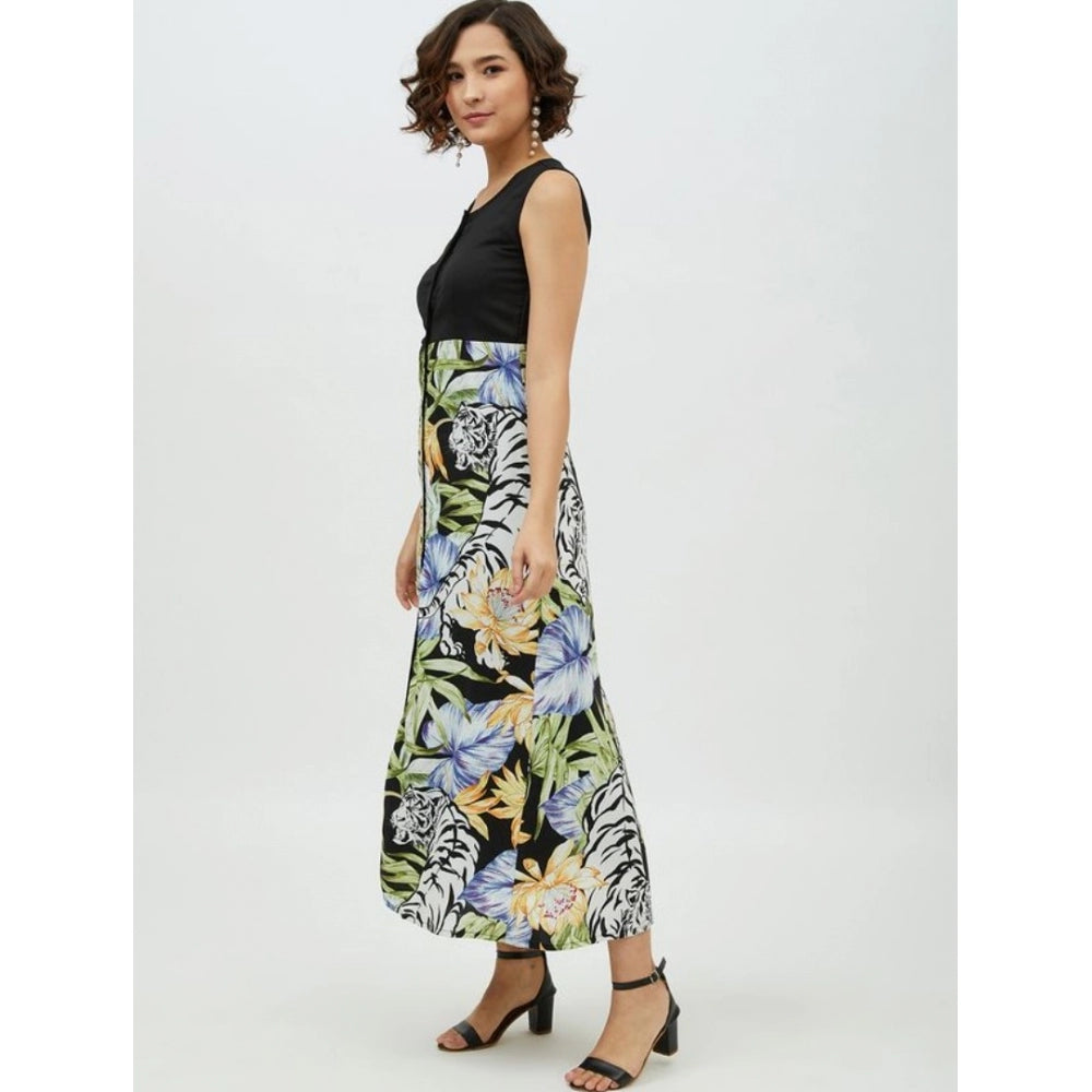 Vaystra Rayon Floral Sleeveless Calf-length Dress – Multicolor
