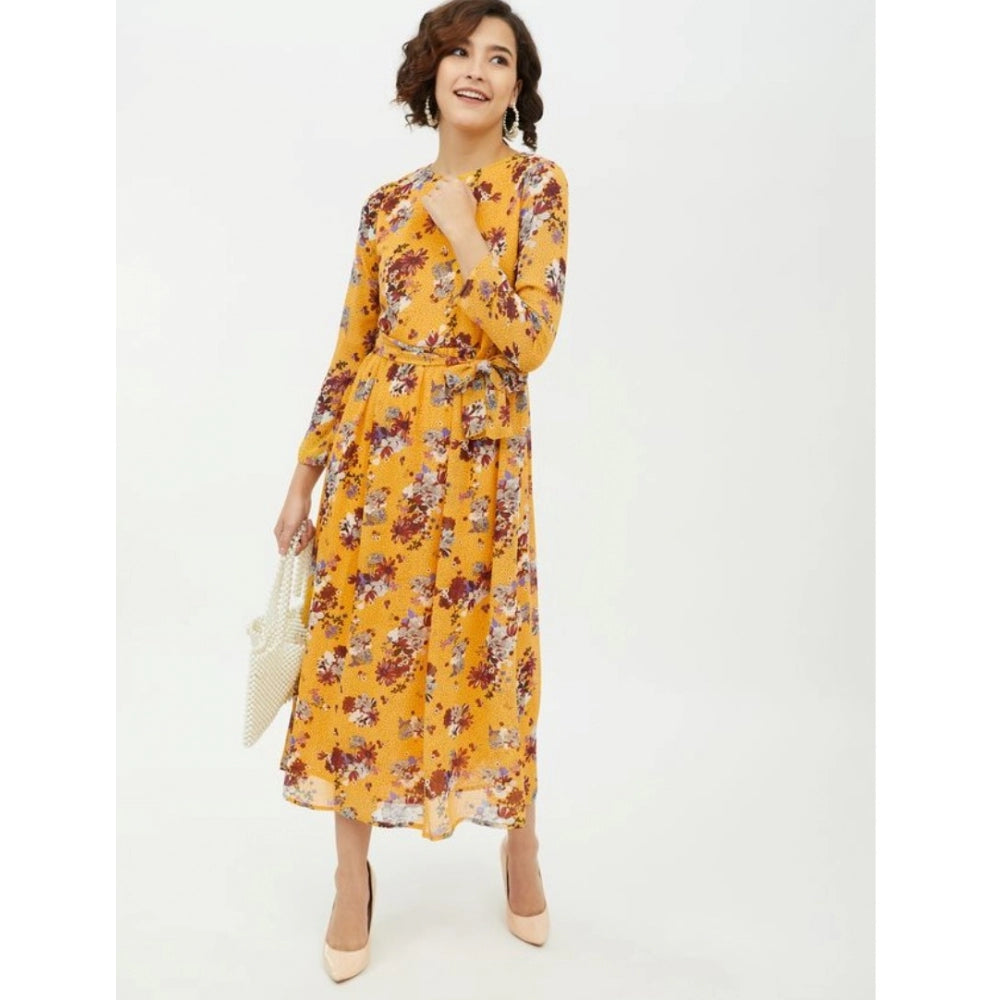Vaystra Polyester Floral Long Sleeves Calf-length Dress – Multicolor