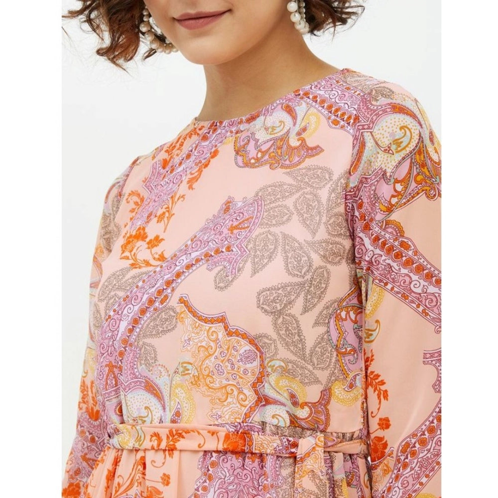 Vaystra Polyester Printed Long Sleeves Calf-length Dress – Multicolor