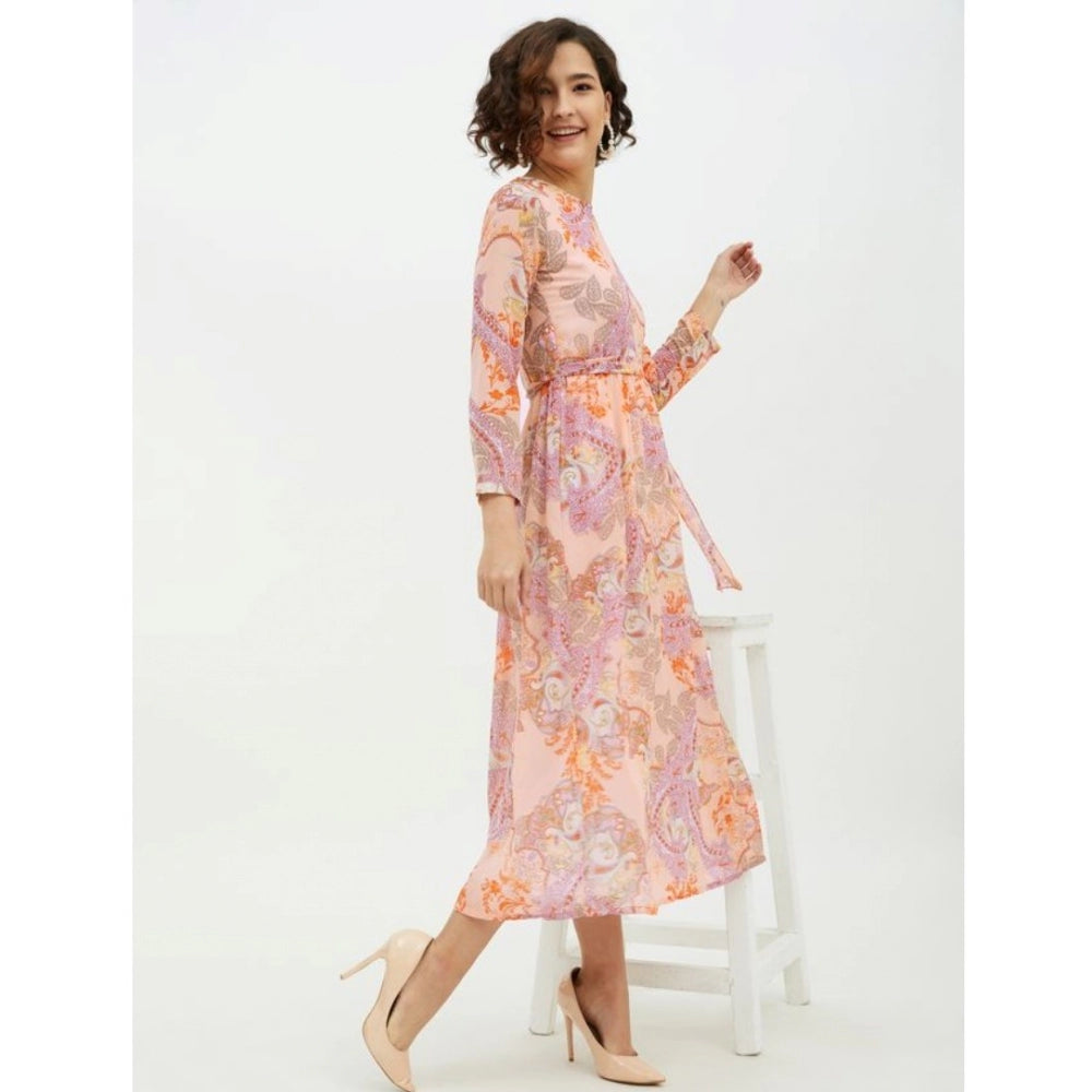 Vaystra Polyester Printed Long Sleeves Calf-length Dress – Multicolor