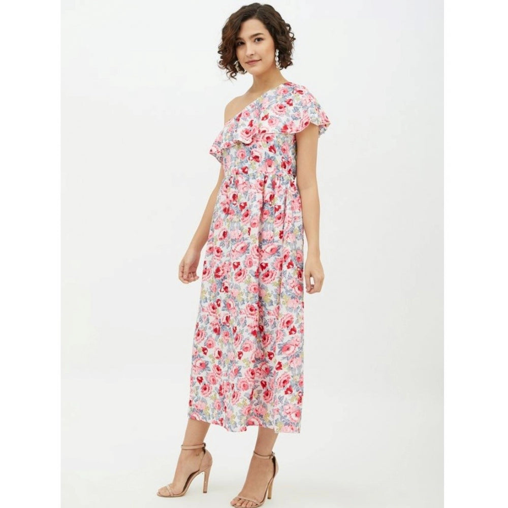 Vaystra Polyester Floral One Shoulder Calf-length Dress – Multicolor