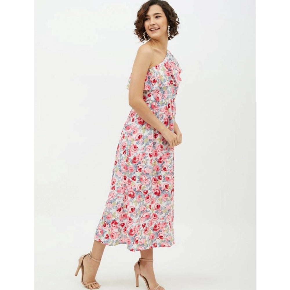 Vaystra Polyester Floral One Shoulder Calf-length Dress – Multicolor
