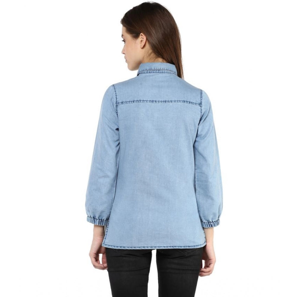 Vaystra Denim Solid 3-4th Sleeves Standard Length Shirt – Blue
