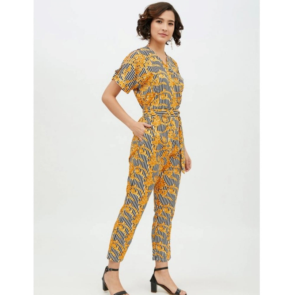Vaystra Polyester Printed Half Sleeve Long Jumpsuit – Yellow