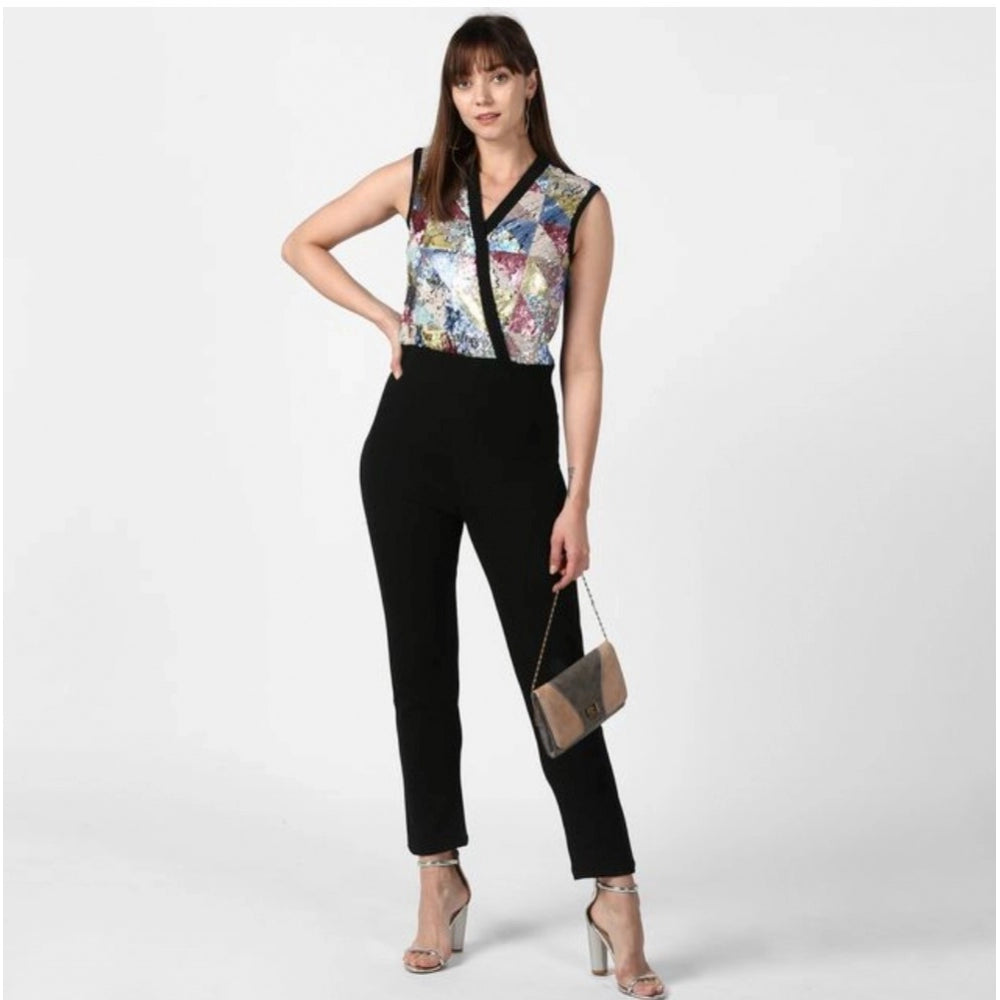 Vaystra Polyester Embellished Sleeveless Jumpsuit – Black