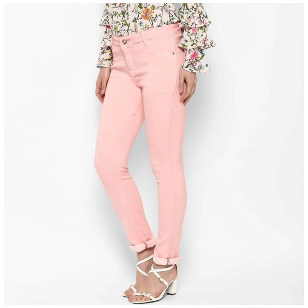 Vaystra Denim Solid Buttoned Jeans – Pink
