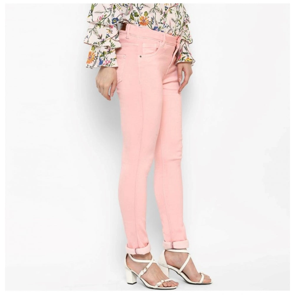 Vaystra Denim Solid Buttoned Jeans – Pink