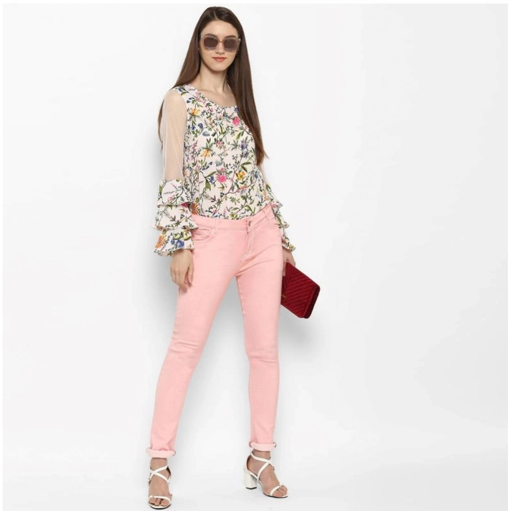 Vaystra Denim Solid Buttoned Jeans – Pink