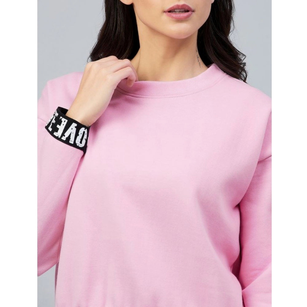 Vaystra Fleece Solid Long Sleeves Sweatshirt – Pink