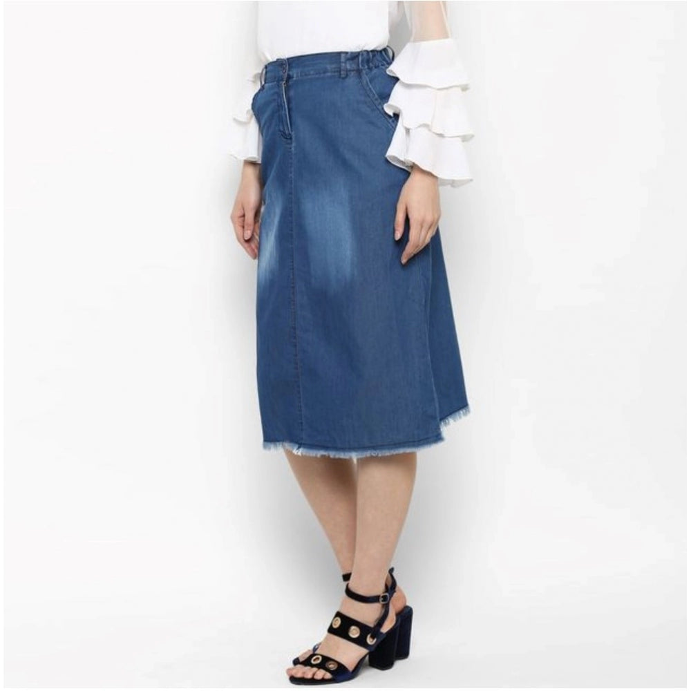 Vaystra Denim Washed Buttoned Skirt – Blue