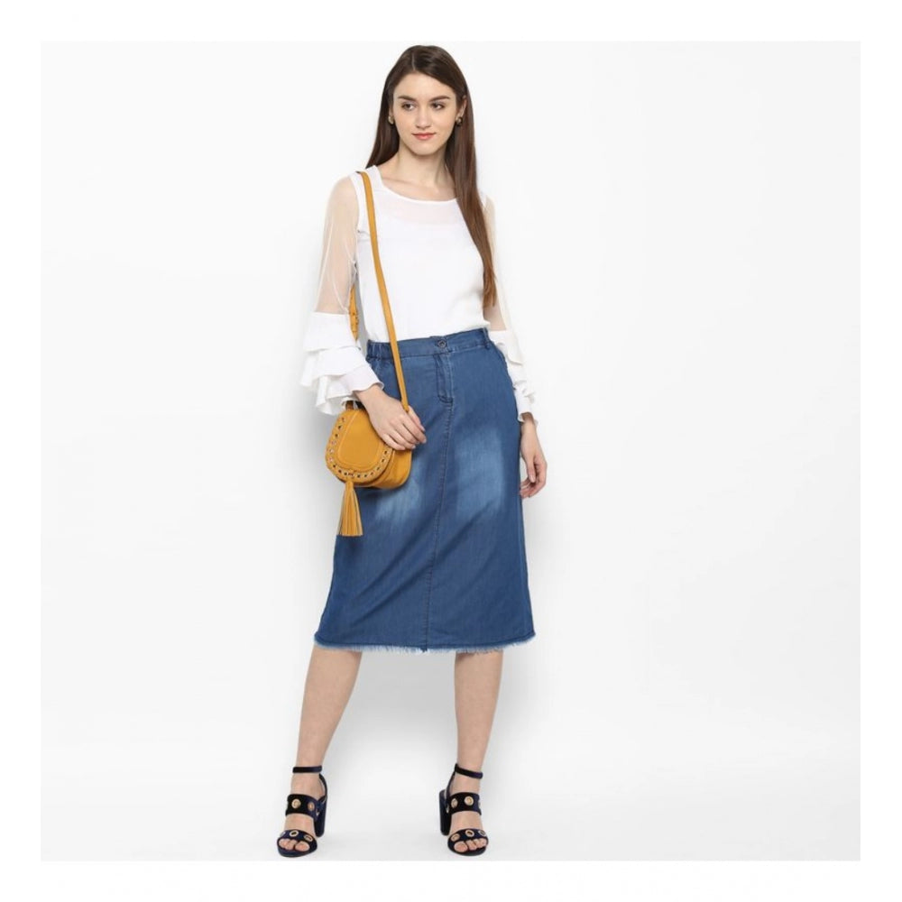 Vaystra Denim Washed Buttoned Skirt – Blue