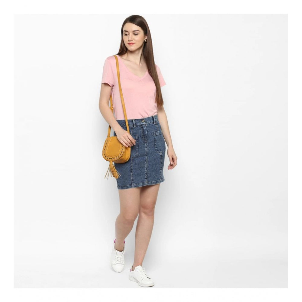 Vaystra Denim Front Pocket Buttoned Skirt – Blue