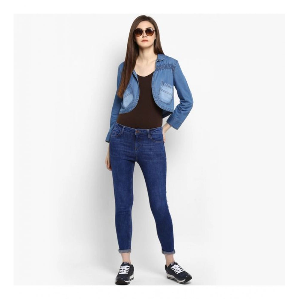Vaystra Denim Smocking 3-4th Sleeves Shrug – Blue