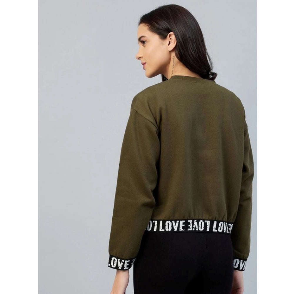 Vaystra Fleece Solid Long Sleeves Sweatshirt – Olive