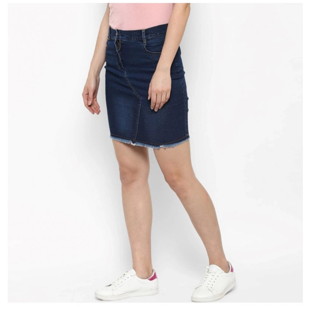Vaystra Denim Stitching Pattern Buttoned Skirt – Blue