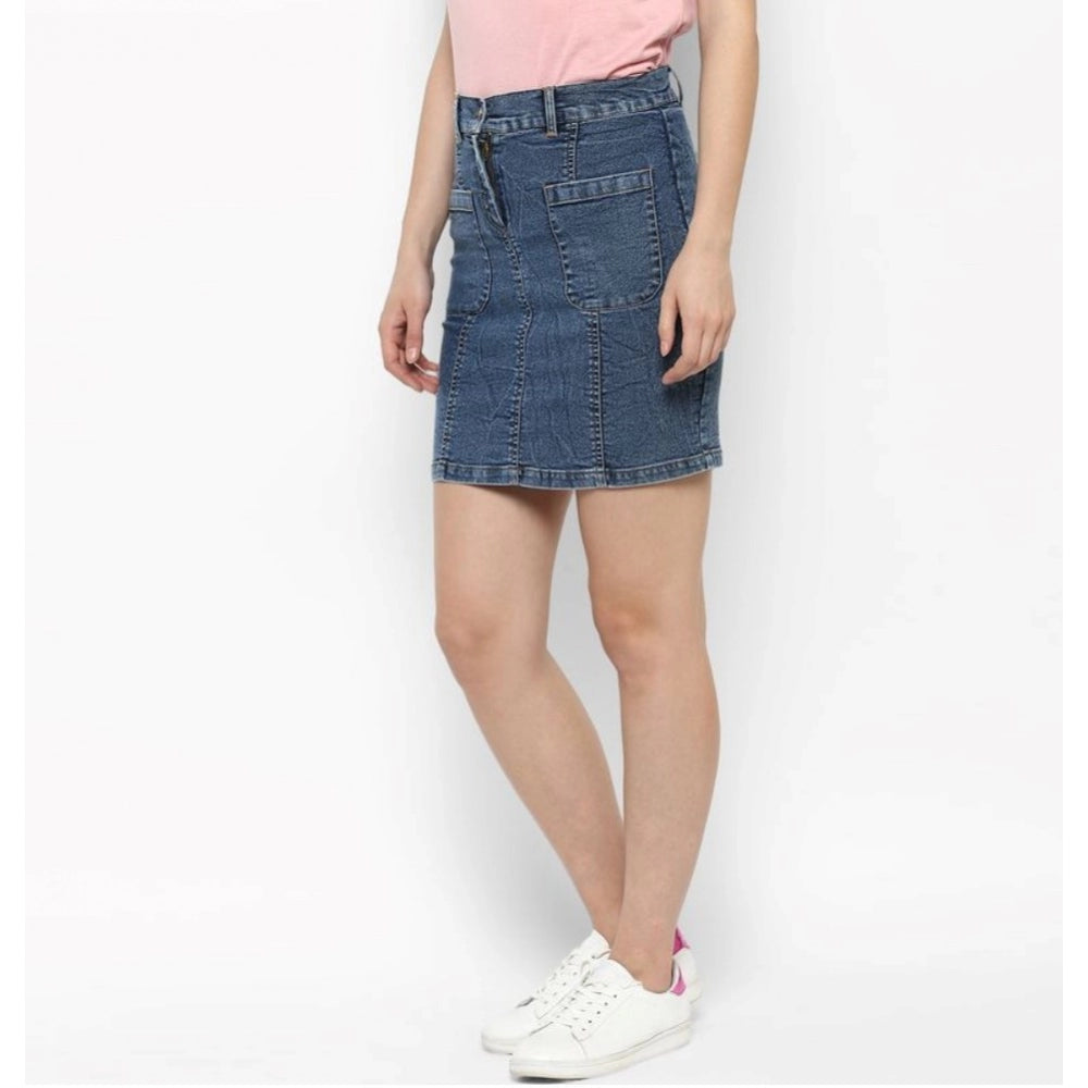 Vaystra Denim Front Pocket Buttoned Skirt – Blue