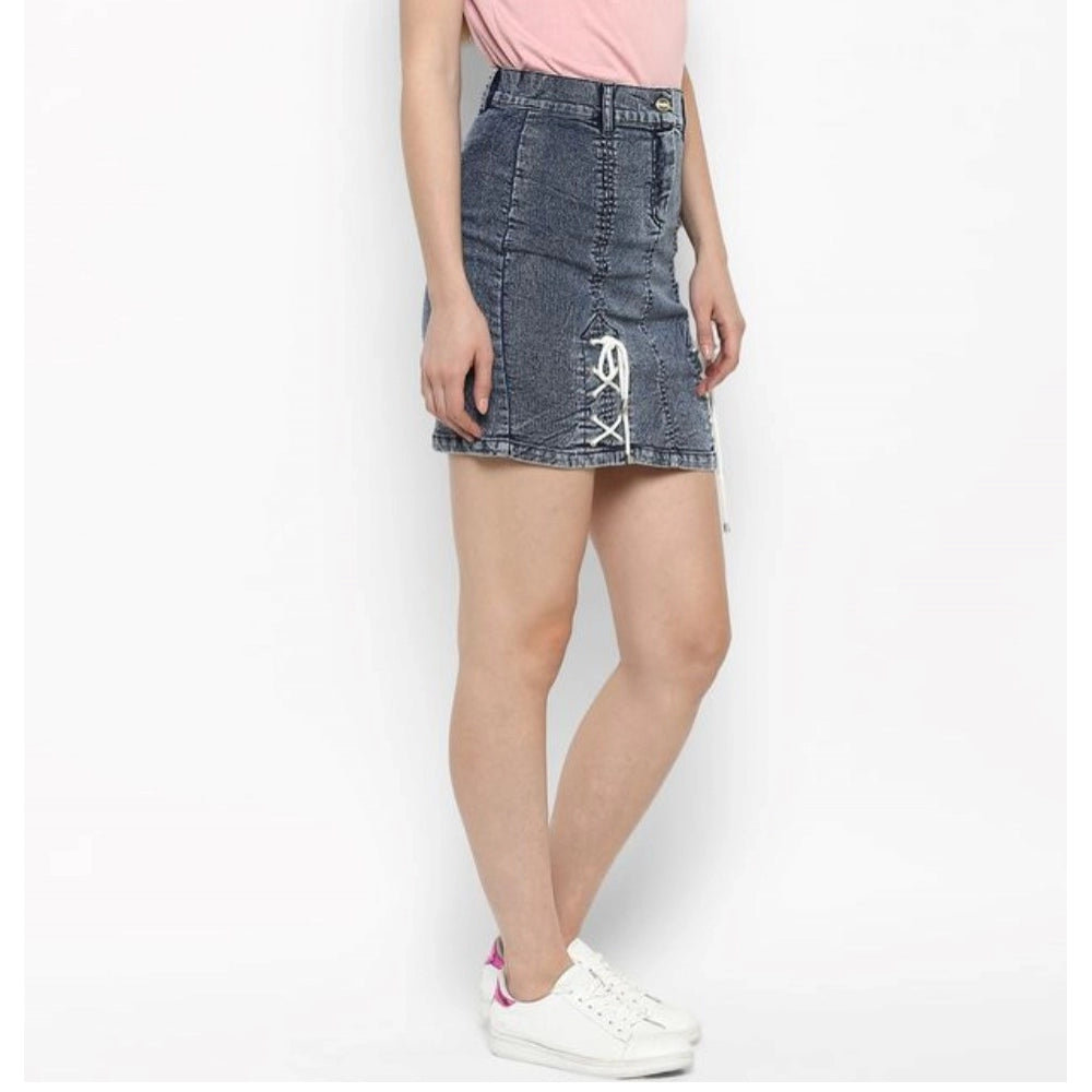 Vaystra Denim Tie Up Buttoned Skirt – Blue