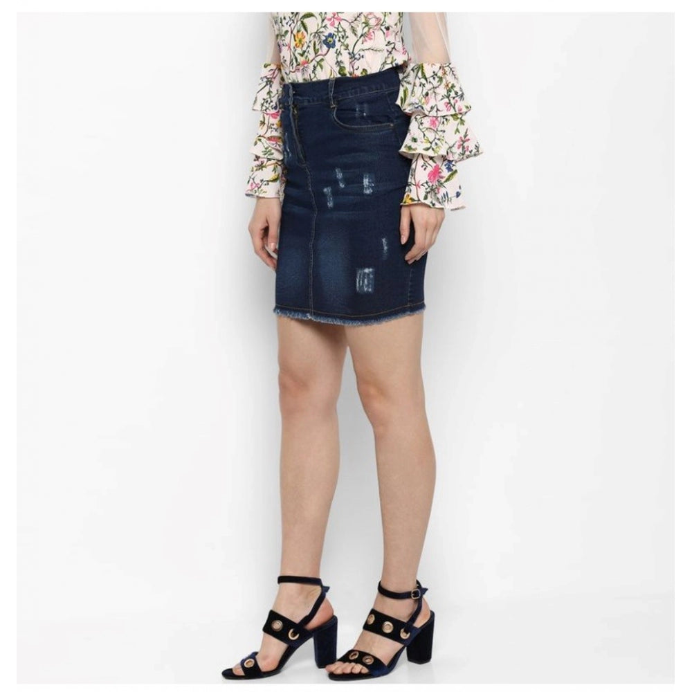Vaystra Denim Distressed Buttoned Skirt – Blue