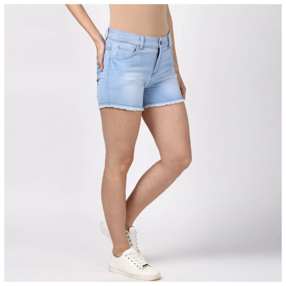 Vaystra Denim Solid Buttoned Shorts – Blue