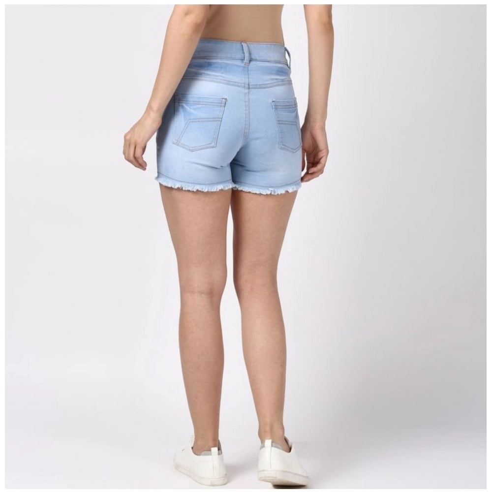 Vaystra Denim Solid Buttoned Shorts – Blue