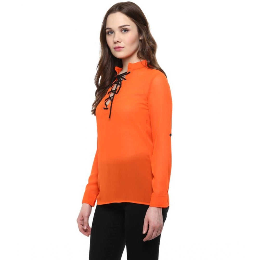 Vaystra Polyester Solid Long Sleeves Regular Top – Orange