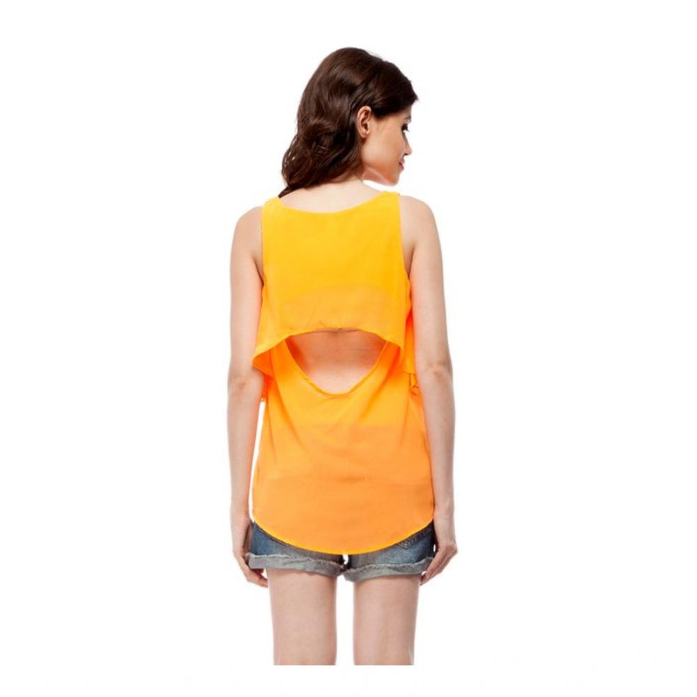 Vaystra Polyester Solid Sleeveless Regular Top – Yellow