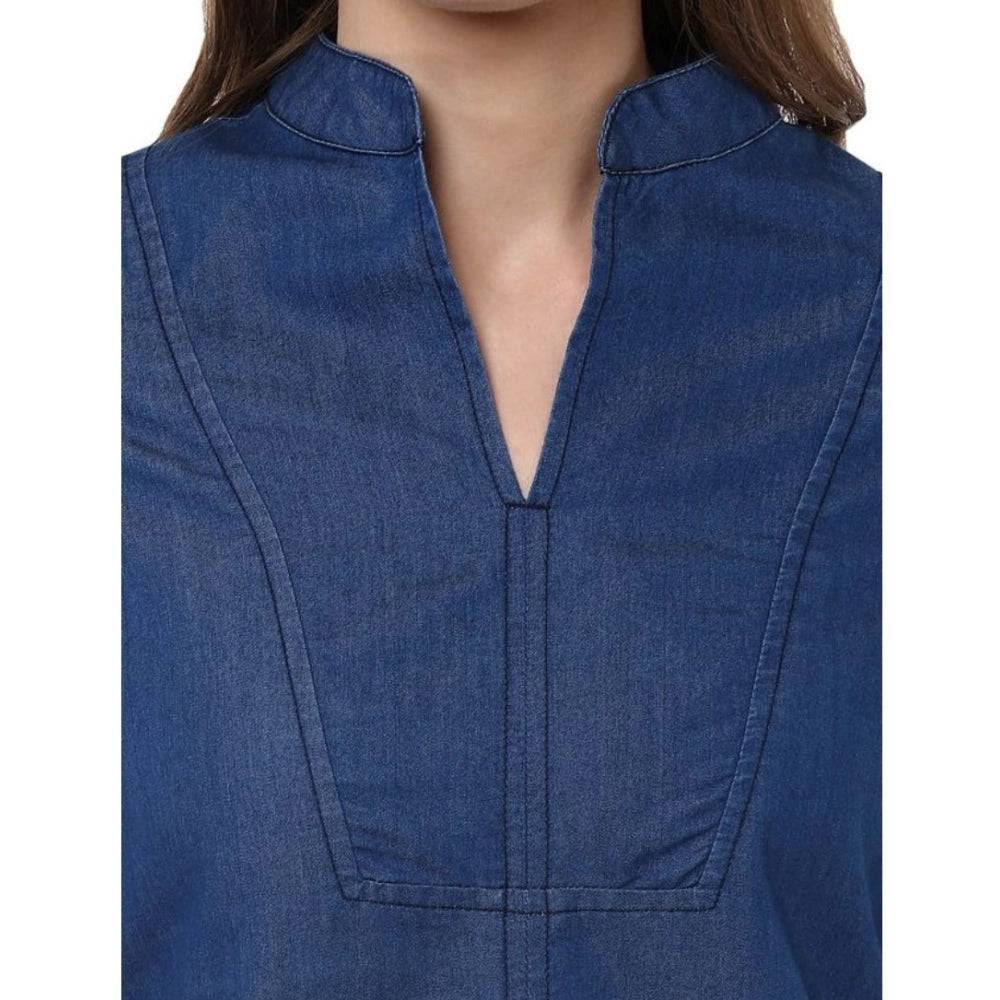 Vaystra Denim Solid Bell Sleeve Regular Top – Blue Denim