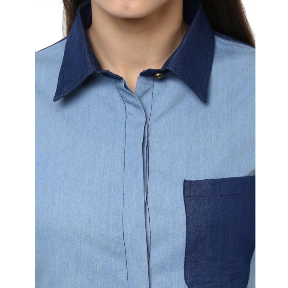 Vaystra Denim Patch Work Long Sleeves Regular Top – Blue