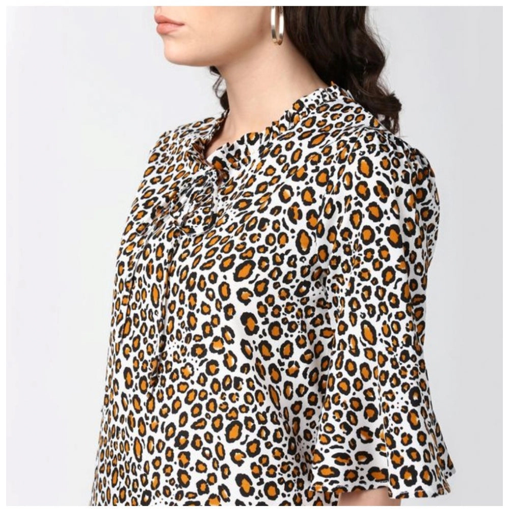 Vaystra Polyester Animal Print Bell Sleeve Top – Orange & Black