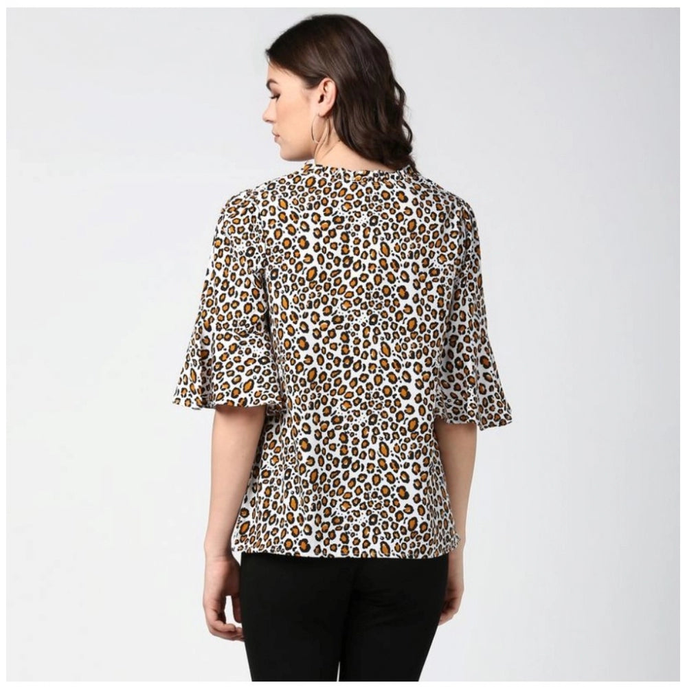 Vaystra Polyester Animal Print Bell Sleeve Top – Orange & Black