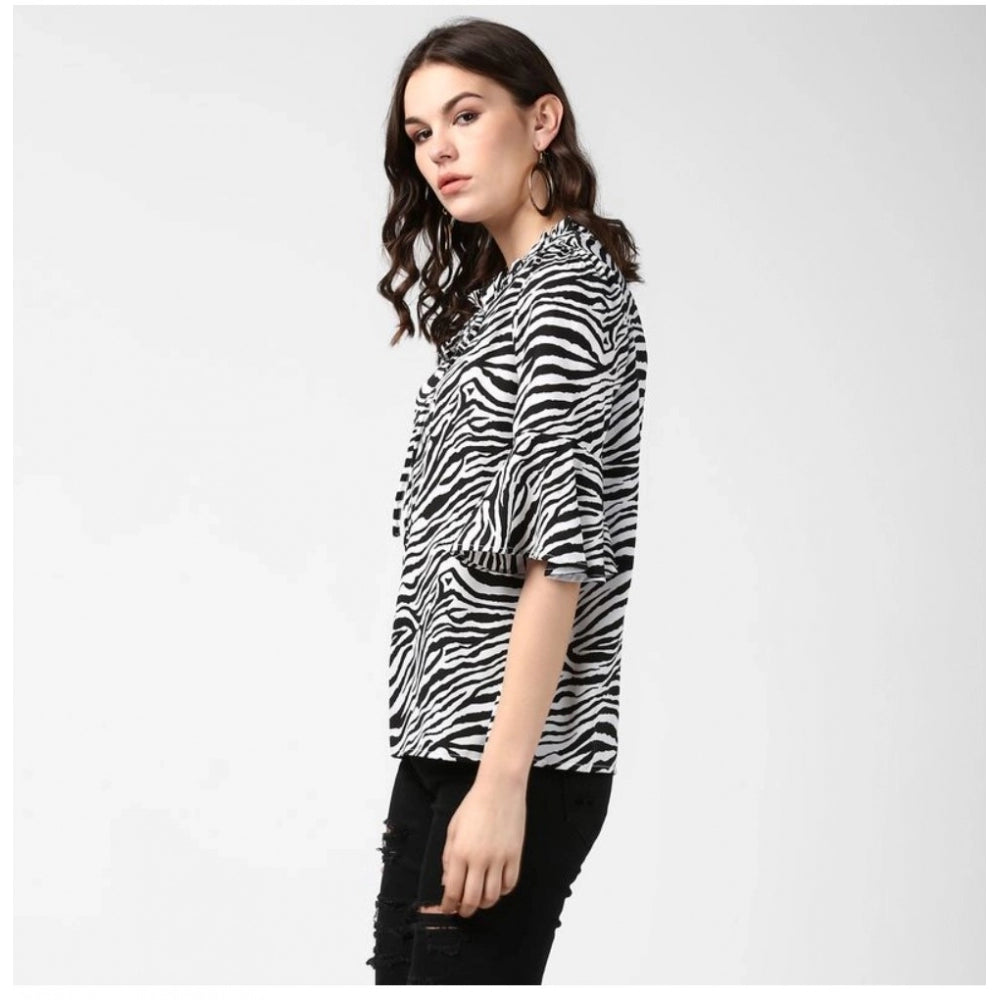 Vaystra Polyester Animal Print Bell Sleeve Top – Black & White