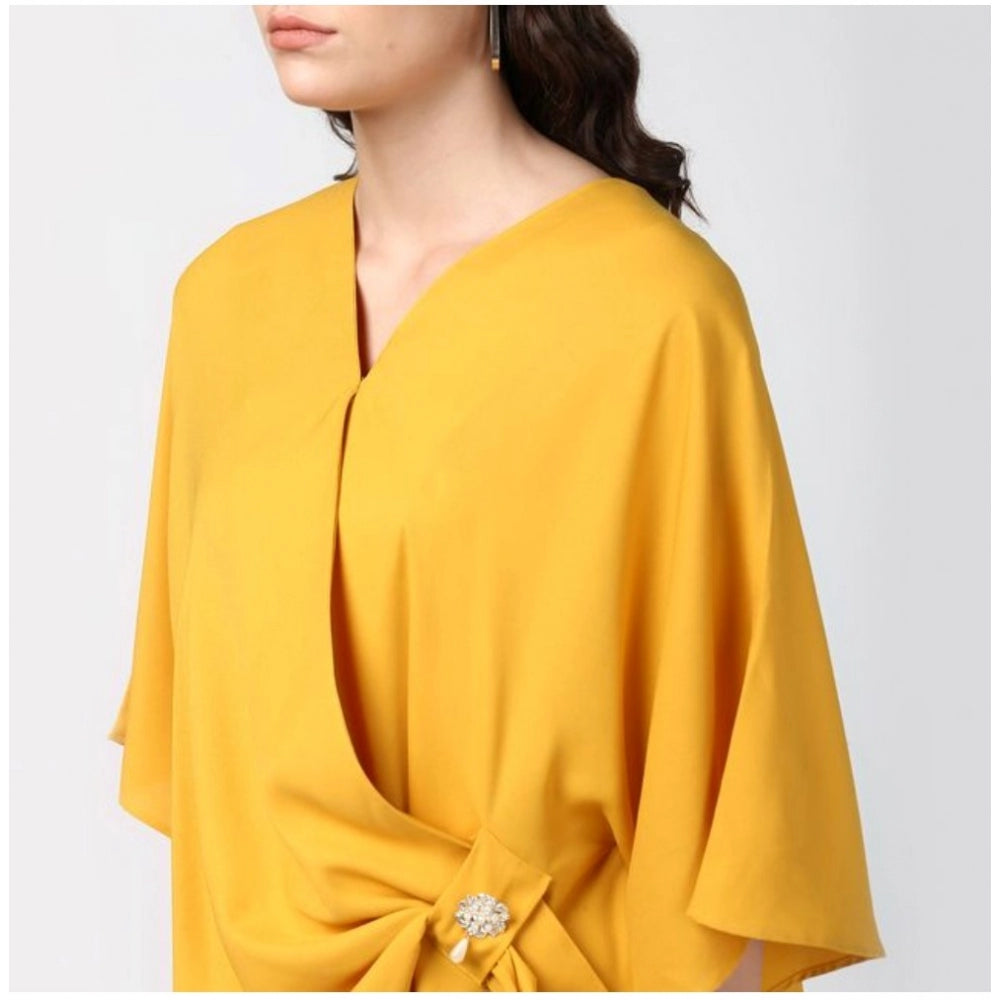 Vaystra Polyester Solid Cape Sleeve Top – Yellow