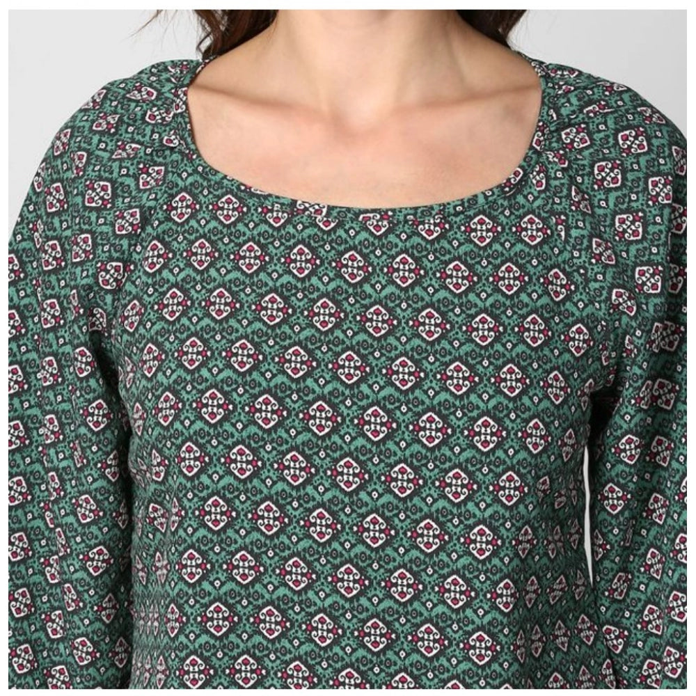 Vaystra Polyester Printed 3-4th Sleeves Top – Green